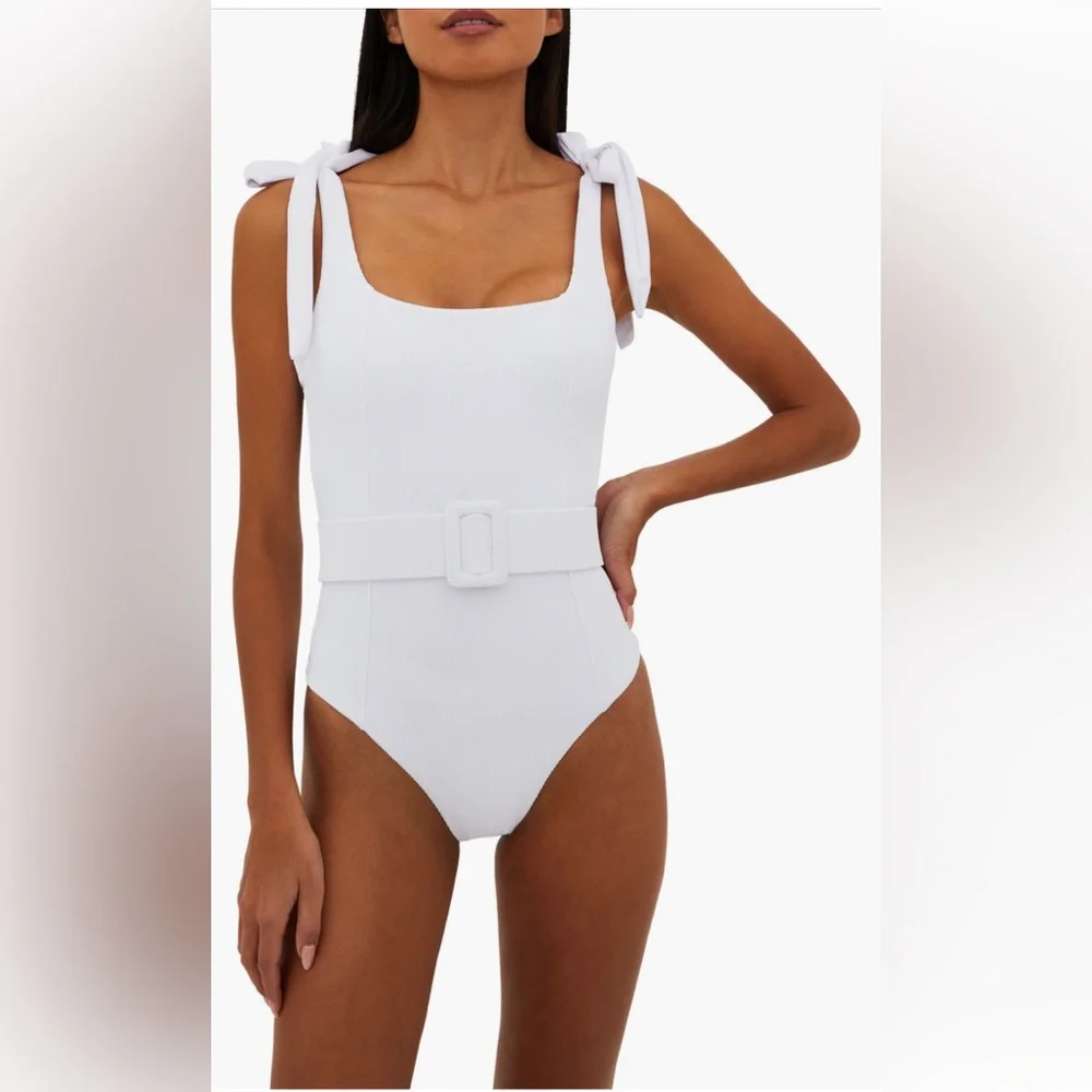 Beach Riot Sydney Belted One-Piece Swimsuit, White, Size Large, $168
